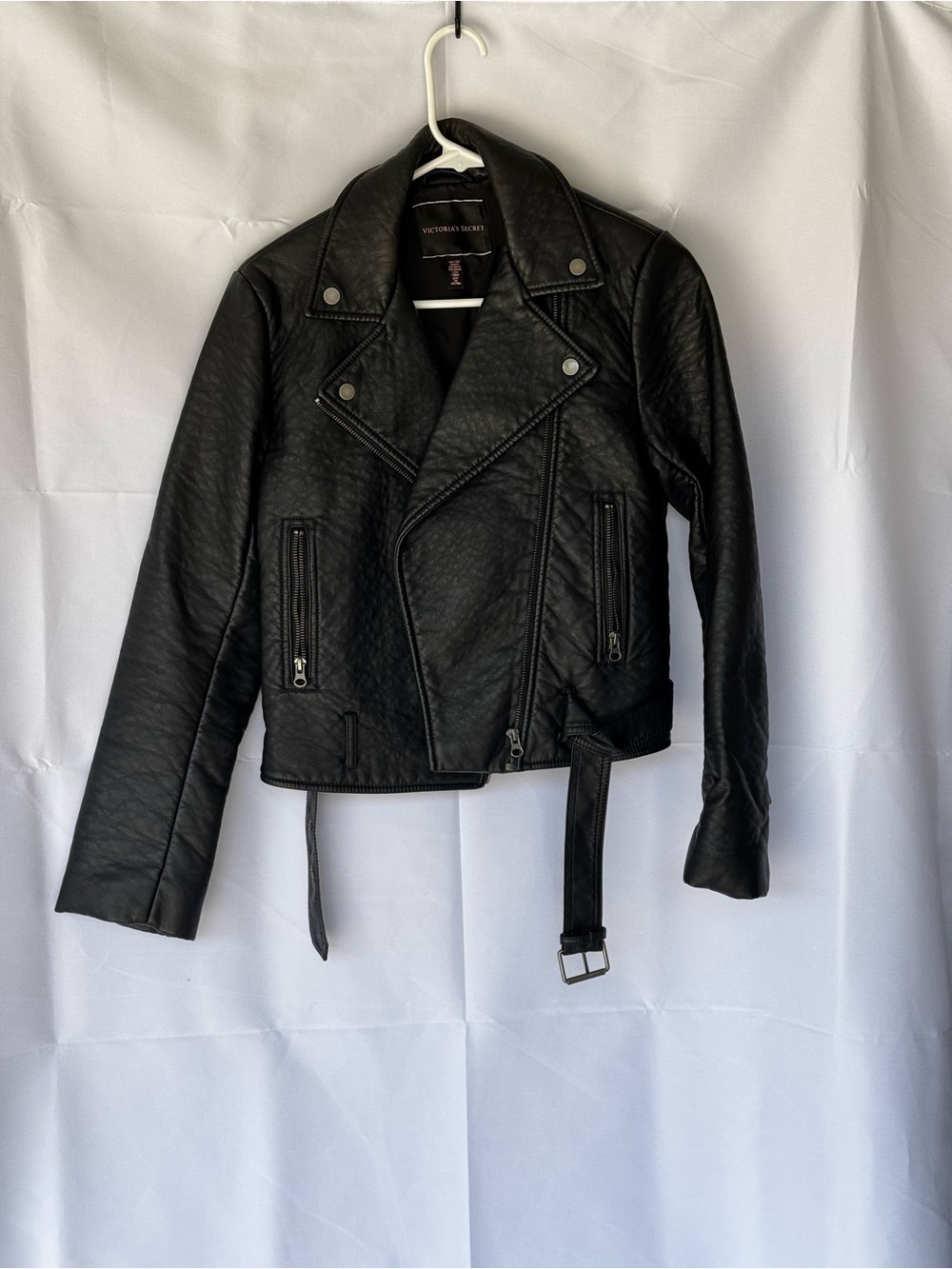 Victoria's Secret Black Faux Leather Biker Jacket with Belt
